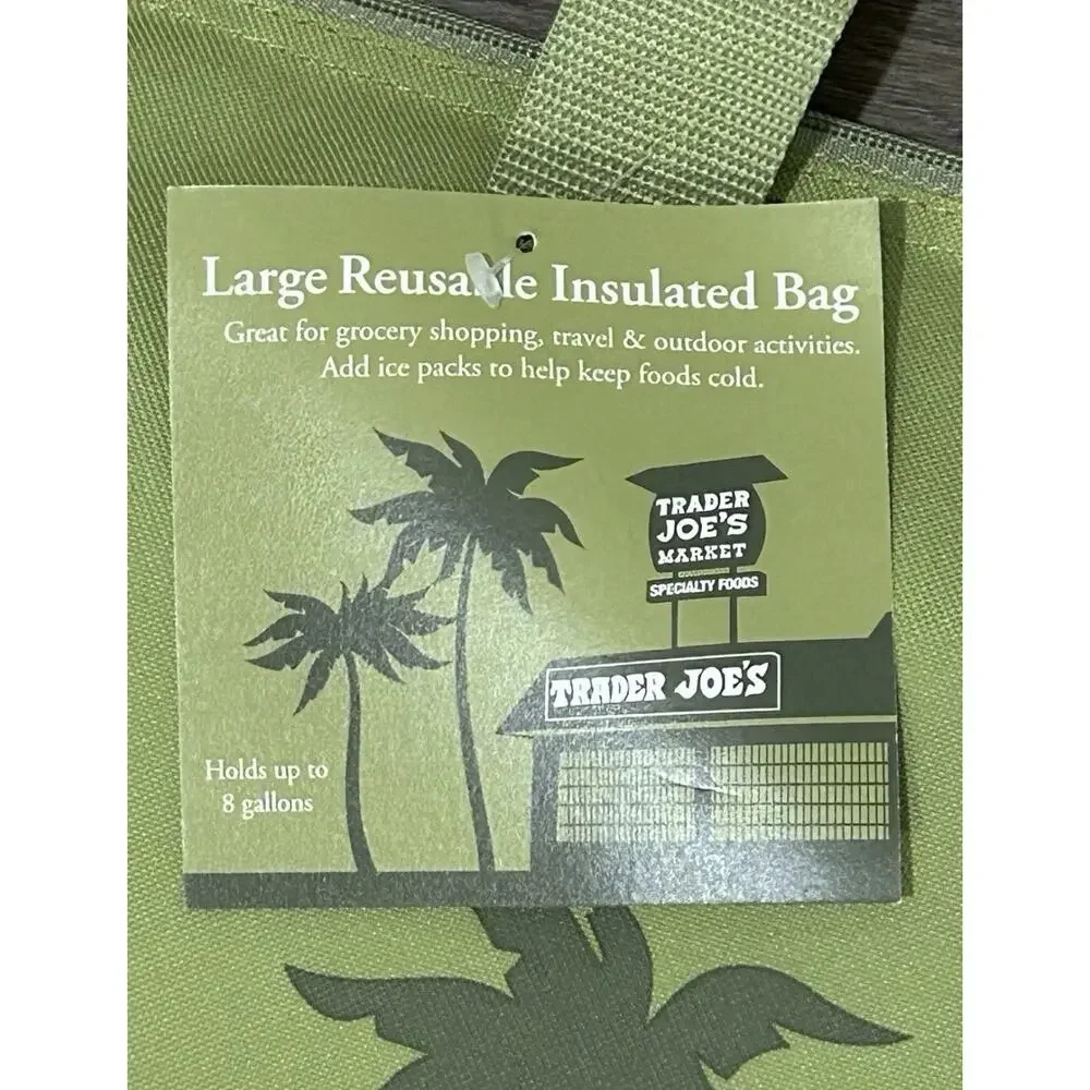 Trader Joe's Reusable Large Insulated Cooler Tote Bag Olive Avocado Green NEW